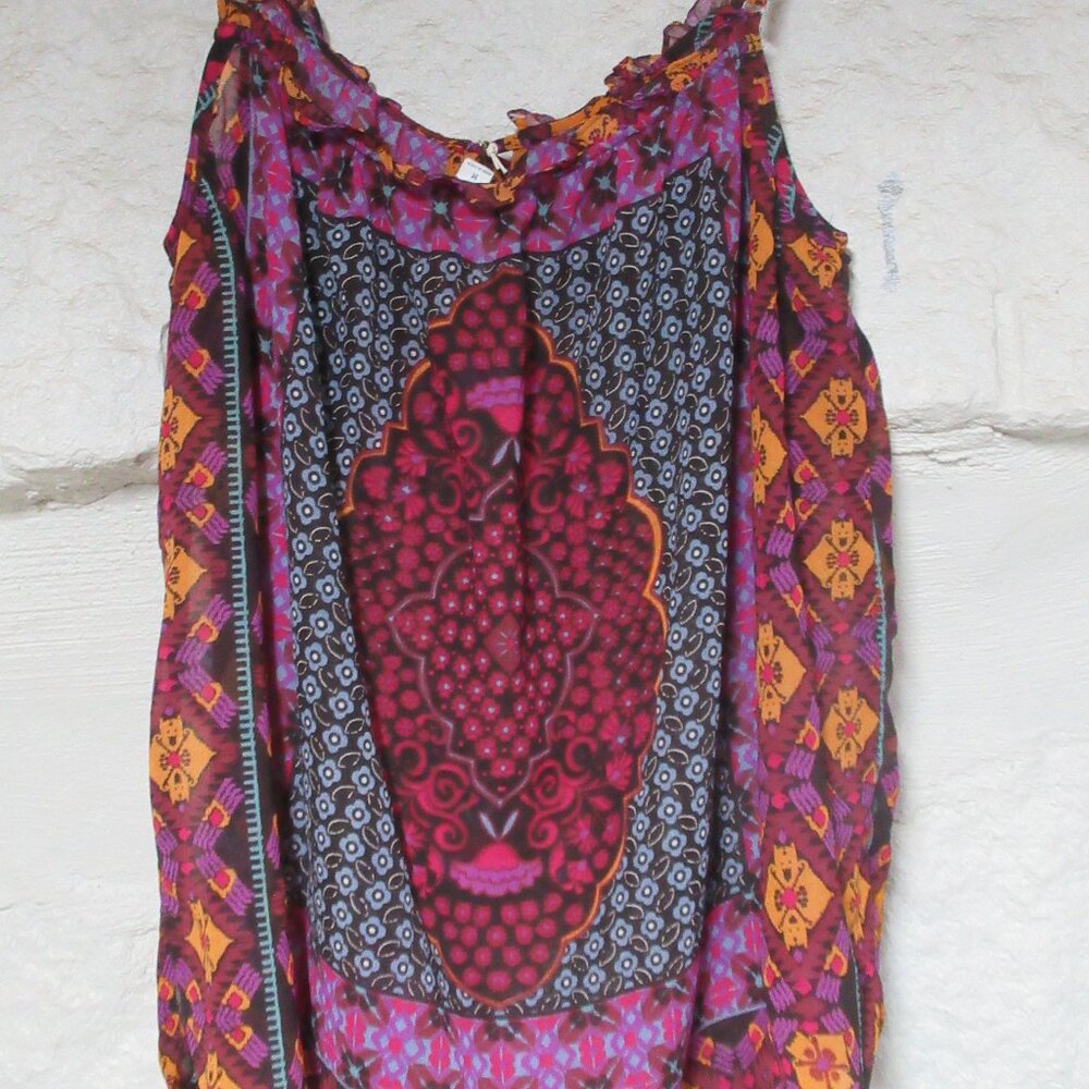 Boho Festival Colorful Mandala Sheer Cami Top Size M